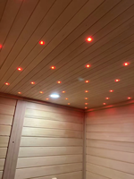 Ruang Spa Uap Cedar Gaya Campuran untuk 3-4 Orang, Ruang Mandi Es, Ruang Sauna Inframerah Luar Ruangan dengan Teras