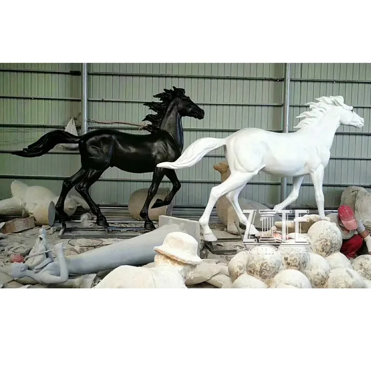 Wholesale modern life size white/black fiberglass resin horse statue