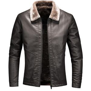 Veste en simili cuir noir pour homme, col en peau de mouton, fermeture éclair, coupe slim, décontractée, streetwear, veste en cuir PU - Product Image 4