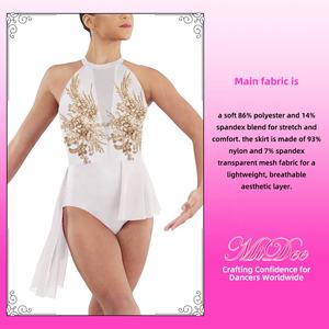 Robe de <span class=keywords><strong>danse</strong></span> lyrique pour femmes MiDee avec pantalon de corps, broderie florale en dentelle, jupe asymétrique haute-basse et plusieurs bretelles dorsales - Product Image 5