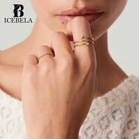 ICEBELA Perhiasan Trendi Berlapis Emas 18k Desainer Perak Sterling 925 Cincin Zirkon Unik Mewah Ringan untuk Wanita