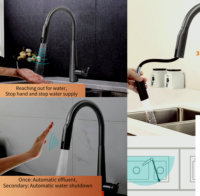 Robinet de cuisine moderne automatique sans contact avec fonction de tirage vers le bas et mélangeur d'eau froide, capteur numérique LED