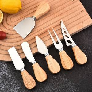 4 pièces Unique couteau à fromage ensemble d'outils manche en bois de bambou ensemble de couteaux à fromage en acier inoxydable pour fromage <span class=keywords><strong>Pizza</strong></span> - Product Image 1