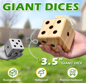 Jeu de dés géants <span class=keywords><strong>en</strong></span> <span class=keywords><strong>bois</strong></span> de 3,5 pouces pour événements de barbecue, jeux de jardin et jeux de pelouse, incluant 6 dés, un seau pliable et des cartes de scores - Product Image 3