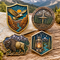 Pins de revers en métal Aventure Parc National Aigle Bison Montagne Boussole Lanterne Badge Souvenir Forme Irrégulière Plaqué Or