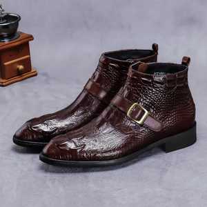 Botas de Cuero para Hombre con Diseño de Cocodrilo, Botas Martin de Cuero Genuino, Botas Cortas de Negocios con Cremallera para Hombre - Product Image 4