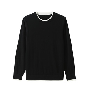 Custom Solid Knitted O Neck <b>Pullovers</b> Washable Wool <b>Men</b> Sweater With Long Sleeves - Product Image 2