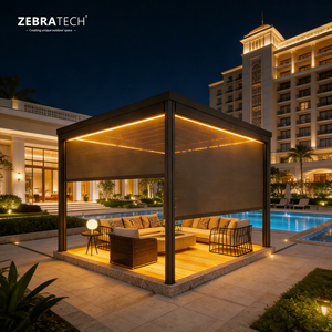 Stores enrouleurs modernes unis pour extérieur, pare-soleil inclinables pour pergola, ignifuges, résistants aux UV, conformes aux normes CE et NFPA 701, vente directe usine - Product Image 1