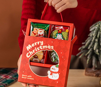 Boîte cadeau de Noël avec fenêtre et poignée, motif rouge, 4 compartiments, pour biscuits, bonbons, présentation de fêtes