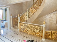 Conception européenne de luxe en aluminium plaqué or laiton intérieur métal escalier mains courantes Villa projet pont balustrades mains courantes