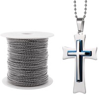 Chaîne de perles en acier inoxydable 304 de 3,2 mm de longueur personnalisée, cadeau chrétien classique pour étiquettes de vêtements et colliers