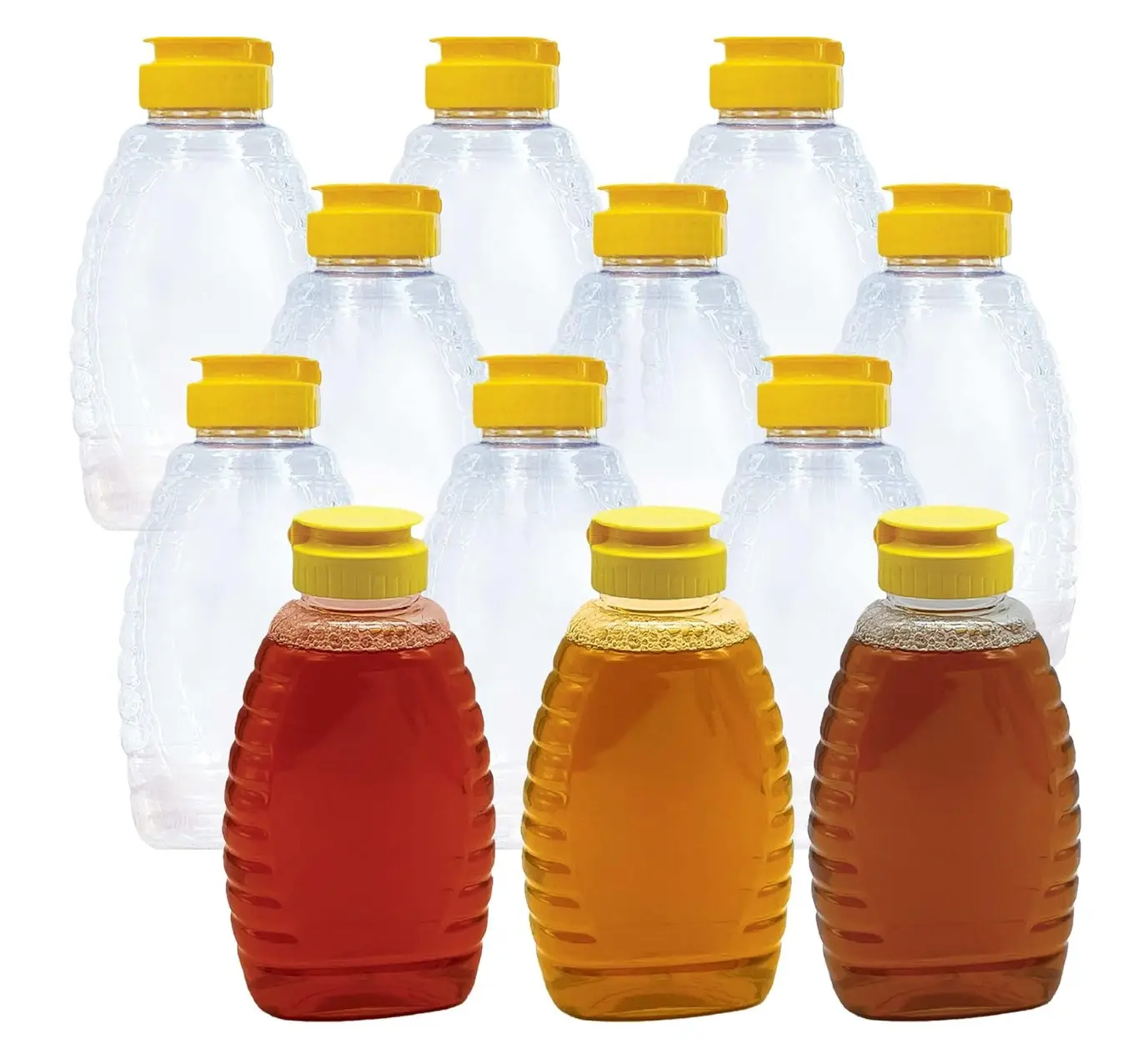 Easy-Squeeze 12 Oz Empty Honey Bottles. Food-Safe PET Plastic Honey Dispenser