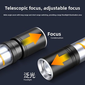 2026年新型クロスボーダーミニホワイト高輝度充電式ポータブルLED超薄型光学ズーム屋外アルミ懐中電灯 - Product Image 4