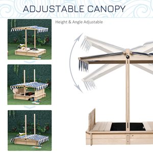 <span class=keywords><strong>Bac</strong></span> à <span class=keywords><strong>sable</strong></span> en <span class=keywords><strong>bois</strong></span> pour enfants avec couverture Station de jeu extérieure pour enfants avec banquettes pliables Auvent réglable - Product Image 4
