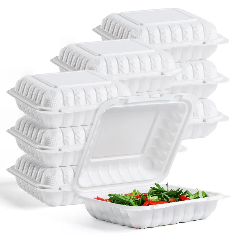 Caja de plástico termoformada resistente desechable tapa grande para llevar contenedor de comida con tapa con bisagras