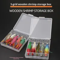 Boîte de rangement de leurre de crevettes en bois pour la pêche en rivière avec boucle anti-perte et boîte à appâts à crochet explosif en plastique horizontal
