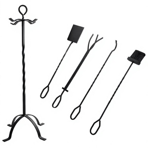 Wrought Iron Fireplace Tool <b>Set</b> with Stand 5 Piece <b>Poker</b> Tongs Shovel Brush <b>Set</b> - Product Image 2
