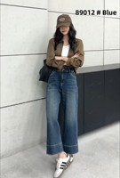 Jean droit taille haute en denim délavé foncé respirant et à séchage rapide pour femme, coupe régulière, grandes tailles, collection été 2026