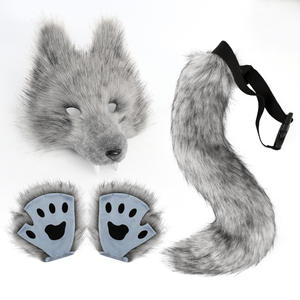 Yihaoyi Halloween Cosplay disfraz accesorios conjuntos piel esponjosa cola de zorro llavero gato patas guantes y Lobo Therian máscara conjunto - Product Image 2