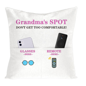 Pocket Pillowcase Square Flax Print Removable Home <b>Cushion</b> Cover With <b>Storage</b> Pockets For Controller And Bottle - Product Image 2