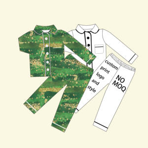 Completo due pezzi per bambini Qingli OEM personalizzato senza dazi, camicia a maniche lunghe e pantaloni con stampa piante verdi, in bambù, per il Giorno di San Patrizio - Product Image 6