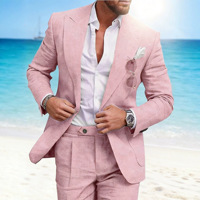 Ensemble de costumes deux pièces en lin pour homme, coupe ajustée, col à revers, style décontracté ou habillé, idéal pour mariage, vente en gros usine
