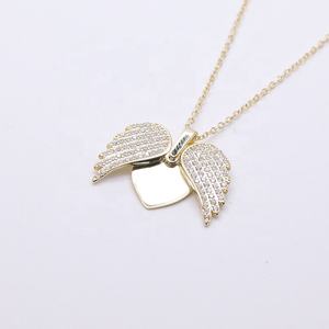 Baru 925 Perak Murni Kalung Mode Zirkon Hati Ganda Malaikat Sayap Liontin Kalung Berlapis Emas - Product Image 1