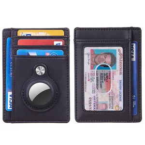 도매 사용자 정의 디자인 RFID 차단 전면 포켓 가죽 카드 홀더 지갑 Airtag