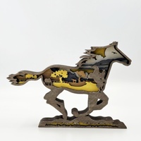 Nouveauté 2025 : Figurines en bois 3D gravées, superposées, représentant des chevaux et des animaux marins, pour la décoration intérieure