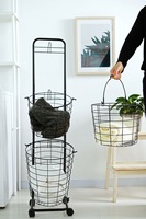 Panier à linge en fil de fer avec roulettes, style moderne et minimaliste, pour salle de bain, rangement de vêtements - Noir/Blanc, Vente en gros, Direct Usine