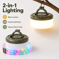 Lanterne de camping LED rechargeable portable 2-en-1, bande lumineuse colorée de 8 m, batterie 1800 mAh, portée du faisceau de 50 à 100 m, lampe d'extérieur