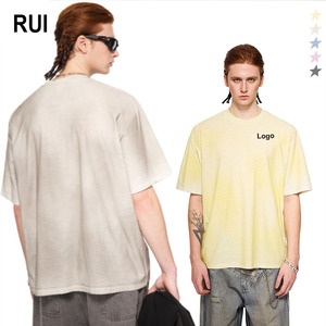 RUIQUWIN Wholesale Men's Summer Oversized T-shirt 250g Heavyweight <b>Spray</b> Dyed Washed Distressed Vintage Streetwear T Shirt - Product Image 1