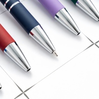 Stylo bille métallique élégant à pointe moyenne, encre noire et bleue, avec pointe tactile en caoutchouc doux effet arc-en-ciel et stylet intégré