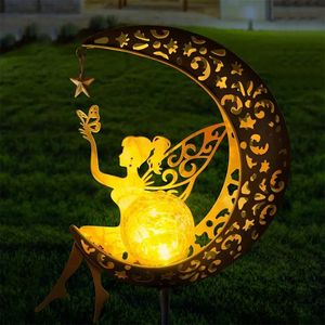 Lampe <span class=keywords><strong>solaire</strong></span> de lune féerique pour le Ramadan, ornement lumineux <span class=keywords><strong>solaire</strong></span>, boule de verre craquelée vintage en métal, <span class=keywords><strong>étoile</strong></span> de lune, lumière LED sur piquet pour balcon - Product Image 1