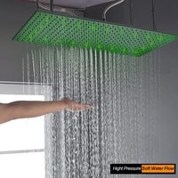 Système de douche thermostatique pour hôtel 20x40 pouces avec LED, jets de pluie et de massage, design moderne, encastré au plafond, en laiton noir, ensemble de robinetterie monocommande