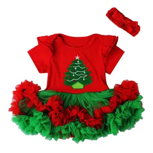 Christmas Lace TUTU Dress + Hair Band Two Piece Ins Children Girls Baby Dress