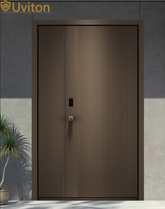 Nhôm cửa ra vào cửa dọc xử lý với một dải ánh sáng màu xám nâu căn hộ phía trước thiết kế cửa chính - Product Image 2