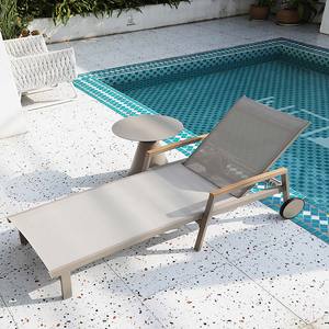 Chaise longue en bois de Polyester, accoudoir en tissu de piscine de jardin extérieur - Product Image 1