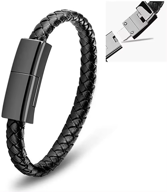 Leather Braided Bracelet Data Charger Bracelet for iPhone Android for Type C Cable Charger Bracelet