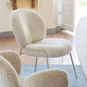 <span class=keywords><strong>Chaise</strong></span> de salle à manger en <span class=keywords><strong>tissu</strong></span> bouclé <span class=keywords><strong>rose</strong></span> Teddy, chaises à bras de style café haut de gamme crème - Product Image 6