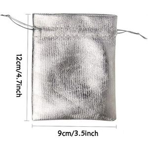 Sac cadeau personnalisé en or et argent avec cordon de serrage 9x12cm, pochettes à bijoux et boucles d'oreilles, sac à surface lisse pour mariage et rangement - Product Image 2