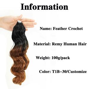 ต่อผมแบบขนนกถักโครเชต์ ลอนคลาย สี T1B-30 ผมแท้แบบไม่ผ่านการแปรรูป สำหรับผู้หญิงผิวสีดำ ต่อผมปลายขนนกแบบแยกช่อสำเร็จรูป - Product Image 2