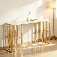 Table console de luxe en métal doré avec plateau en marbre, design moderne pour entrée, couloir, salon et usage hôtelier