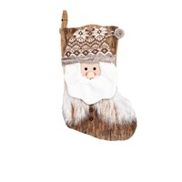 Décorations de Noël transfrontalières : Chaussettes de Noël en tissu marron, sacs cadeaux et sachets de bonbons Père Noël, ornements pour sapin de Noël faits main