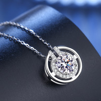 Collier pendentif double halo en moissanite bleue, argent 925, coupe ronde 1 carat VVS GRA, bijoux coréens colorés, tendance