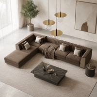 Canapé modulaire de luxe italien YUANCHANG en cuir artificiel, en forme de L, avec structure en bois de larch et d'eucalyptus, et pièces en acier inoxydable