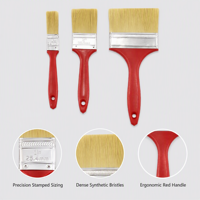 Ensemble de 3 pinceaux plats à manche rouge 25 mm 50 mm 75 mm professionnels pour la peinture des murs, des bordures et du bois