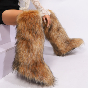 Bottes d'hiver en fourrure de renard de haute qualité pour femmes ZHUIYU, tige en coton, doublure en peluche, tube long, bout rond, bottes hautes en caoutchouc - Product Image 6