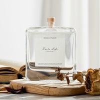 Diffuseur de parfum en verre carré plat de 120 ml, diffuseur de parfum personnalisé avec bâtonnets en rotin pour hôtel, chambre à coucher, rafraîchisseur d'air
