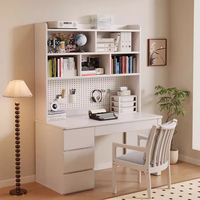 Escritorio para Oficina en Casa, Escritorio de Estudio para Estudiantes, con Estantería Integrada y Cajones, Madera Maciza, Ecológico, Duradero, para Dormitorio, para Usar con Computadora